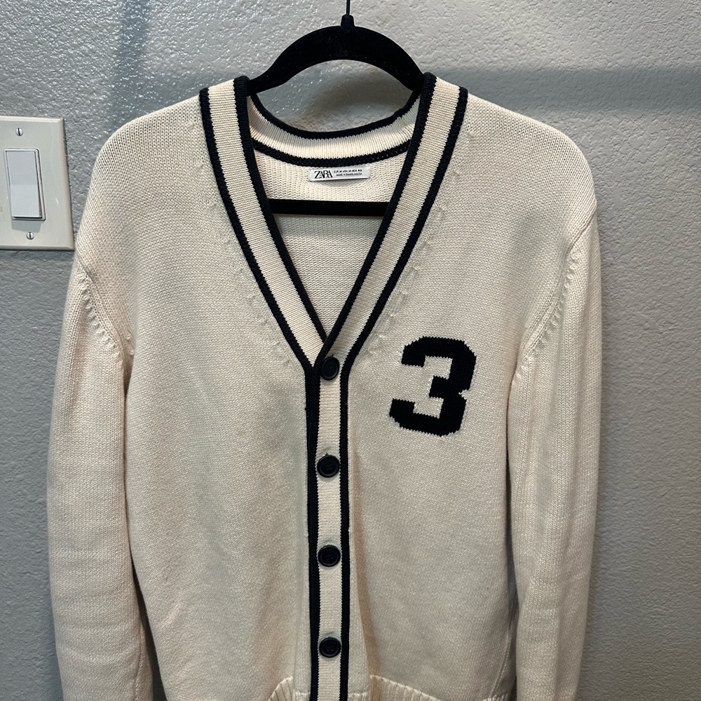 Zara Cream and Black Cardigan Sweater